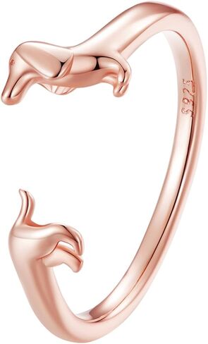 Dachshund Ring for Women, 925 Sterling Silver Adjustable Dog Ring, Cute Sausage Dachshund Stacking Jewelry,Gifts Dog Lovers,Christmas Gifts in Saudi Arabia