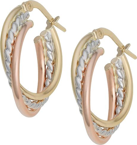 KoolJewelry 14k الذهب ثلاثي الألوان متداخلة الثلاثي هوب الاقراط in Saudi Arabia