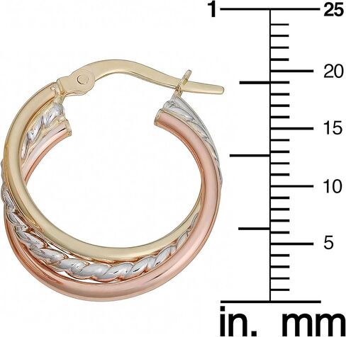 KoolJewelry 14k الذهب ثلاثي الألوان متداخلة الثلاثي هوب الاقراط in Saudi Arabia