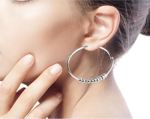 NOVICA .925 Sterling Silver Luminous Beads Hoop Earrings | Artisan Handcrafted | Oval Hoop | Cubes Cluster | Lead & Nickel Free | Handmade Jewelry | Peru | ' Spellbound' 2" L x 1.9" W x 0.1" in Saudi Arabia