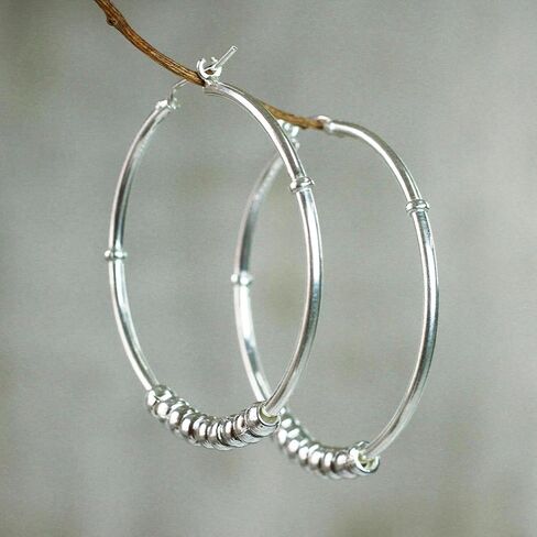 NOVICA .925 Sterling Silver Luminous Beads Hoop Earrings | Artisan Handcrafted | Oval Hoop | Cubes Cluster | Lead & Nickel Free | Handmade Jewelry | Peru | ' Spellbound' 2" L x 1.9" W x 0.1" in Saudi Arabia