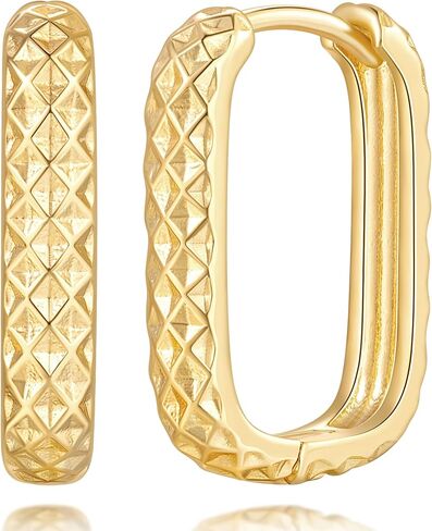 Gold Hoop Earrings for Women 14K Gold Earrings for Women Square Hoop Earring for Womens Square Shape with Rhombic Sculpture Womens Hoops Earring 20mm in Saudi Arabia