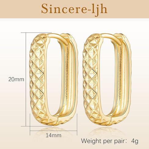 Gold Hoop Earrings for Women 14K Gold Earrings for Women Square Hoop Earring for Womens Square Shape with Rhombic Sculpture Womens Hoops Earring 20mm in Saudi Arabia