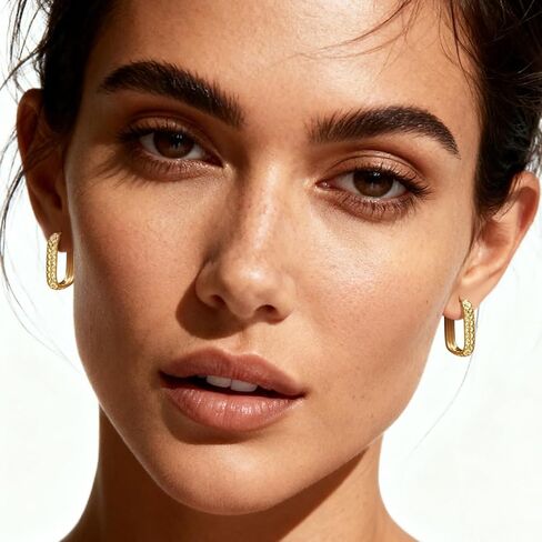 Gold Hoop Earrings for Women 14K Gold Earrings for Women Square Hoop Earring for Womens Square Shape with Rhombic Sculpture Womens Hoops Earring 20mm in Saudi Arabia