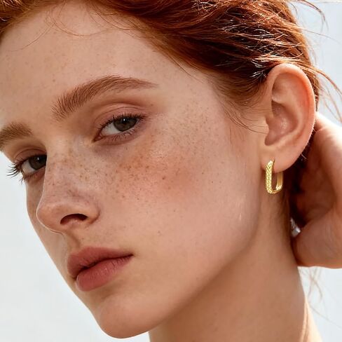 Gold Hoop Earrings for Women 14K Gold Earrings for Women Square Hoop Earring for Womens Square Shape with Rhombic Sculpture Womens Hoops Earring 20mm in Saudi Arabia