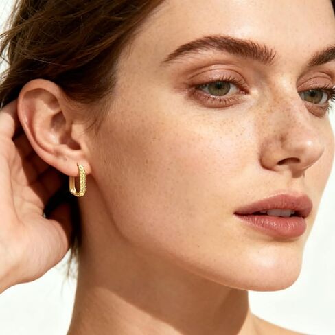 Gold Hoop Earrings for Women 14K Gold Earrings for Women Square Hoop Earring for Womens Square Shape with Rhombic Sculpture Womens Hoops Earring 20mm in Saudi Arabia
