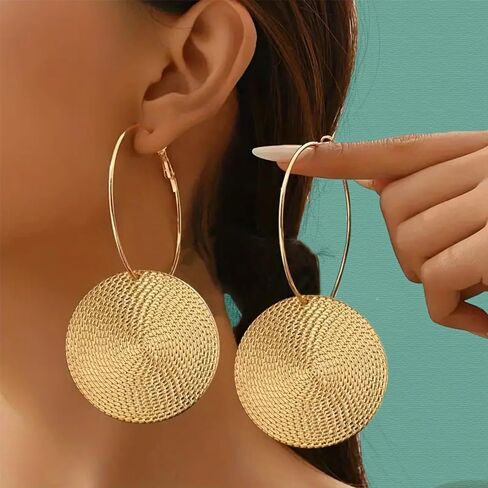 Large Gold Boho Disc Hoop Earrings for Women Vintage Thick Big Hammered Circle Dangle Hoops Earring Chunky Oversized Round Coin Statement Jewelry in Saudi Arabia