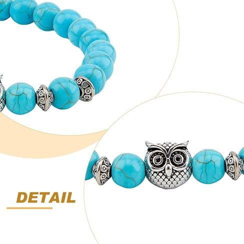 SUPERFINDINGS 4 Styles Owl Bracelets Set Healing Energy Lucky Stone Bracelets Owl Charm Beaded Bracelets Stretch Anxiety Bracelet Set Couple Bracelets Gifts for Women in Saudi Arabia