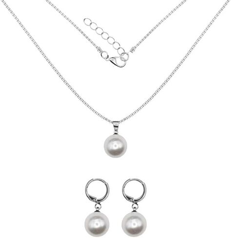 Nyx&lvy Gold-Plated Pearl Jewelry Set, Brown Pearl Pendant Necklace and Earrings, Adjustable Chain Christmas gift in Saudi Arabia