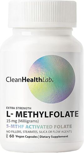 CleanHealthLab L-Methylfolate 15mg، 5-MTHF حمض الفوليك النشط - مكملات فيتامين B9 الميثيلية ذات الفعالية القصوى - دعم صحة الدماغ والطاقة والأعصاب والميثيل بدون مواد حشو (120 عددًا) in Kuwait