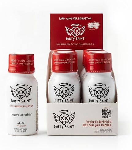 DIRTY SAINT Hangover Recovery Shot – Electrolytes + Vitamin B & C Complex, Liver Detox, Hydration & Energy Support – Fast Morning After Relief Drink – 2oz Grape Supplement (6-Pack) in Saudi Arabia