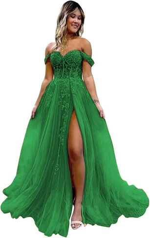 Off The Shoulder Tulle Prom Dresses with Slit Laces Applique Sweetheart Long Evening Party Dress in Saudi Arabia
