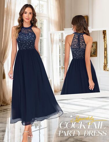 Wedtrend Women's Sparkly Sequin Dresses, Halter Long Formal Dress Floral Lace Prom Dress in Saudi Arabia
