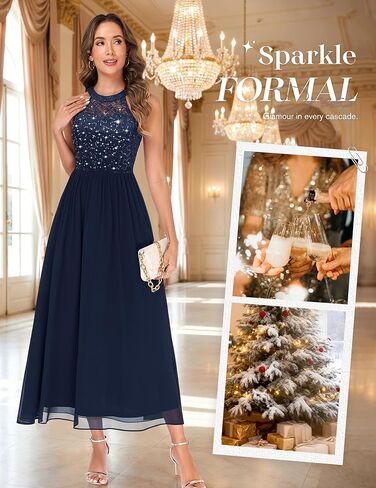 Wedtrend Women's Sparkly Sequin Dresses, Halter Long Formal Dress Floral Lace Prom Dress in Saudi Arabia