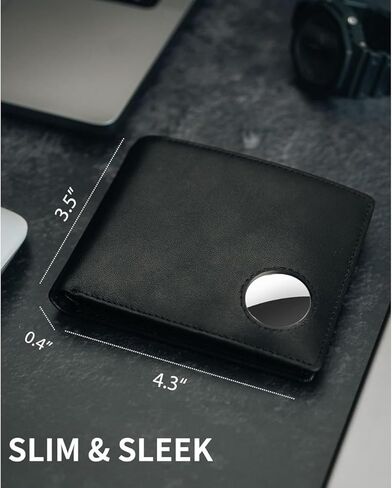 Mens Wallet with AirTag holder,Genuine Leather Bifold Wallets for Men RFID Blocking With 2 ID Window and 12 Cards Holders Gift Box (Coffee Brown) (Black) in Saudi Arabia