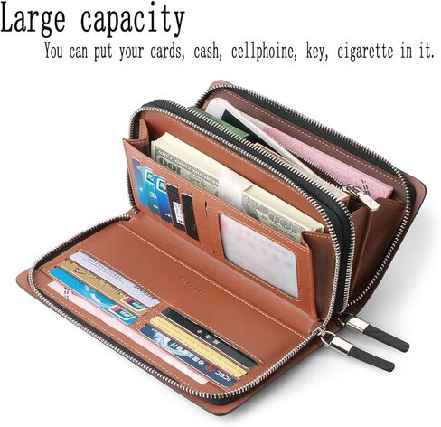 VANNANBA Men Clutch Wallet Large Leather Clutch Bag Business Double Zip Handbag Blue Black in Saudi Arabia