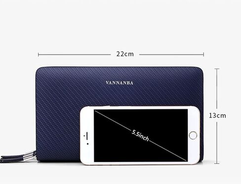 VANNANBA Men Clutch Wallet Large Leather Clutch Bag Business Double Zip Handbag Blue Black in Saudi Arabia