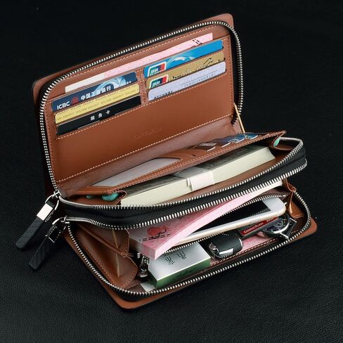 VANNANBA Men Clutch Wallet Large Leather Clutch Bag Business Double Zip Handbag Blue Black in Saudi Arabia