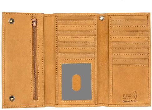 Genuine Leather Long Wallet for Men, Trifold & Checkbook, RFID Blocking, Multiple Card Slots, Zipper Coin Pocket - Design in U.S.A - Side Slip Bills Slots (J212B, Rustic Brown) in Saudi Arabia