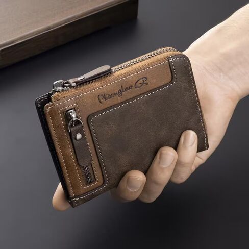 Mens Retro Short Wallet Patchwork Leather Wallet With Zipper Coin Pocket RFID Blocking Multi Card Holder For Travel in Saudi Arabia