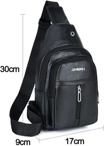 Crossbody Bag PU Men Sling Casual Large Capacity Chest Handbag(Black) in Saudi Arabia