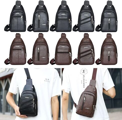 Crossbody Bag PU Men Sling Casual Large Capacity Chest Handbag(Black) in Saudi Arabia