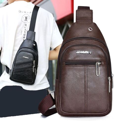 Crossbody Bag PU Men Sling Casual Large Capacity Chest Handbag(Black) in Saudi Arabia