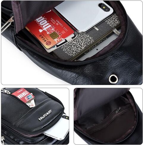 Crossbody Bag PU Men Sling Casual Large Capacity Chest Handbag(Black) in Saudi Arabia