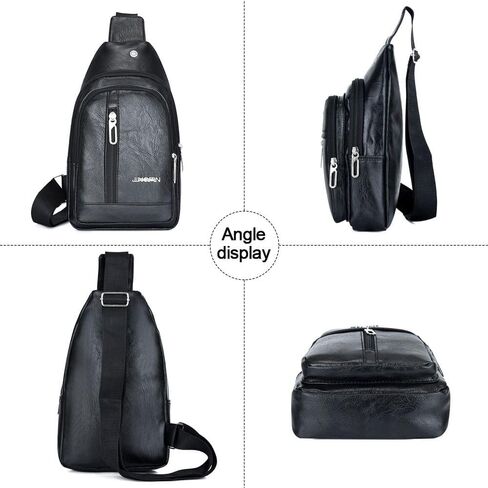 Crossbody Bag PU Men Sling Casual Large Capacity Chest Handbag(Black) in Saudi Arabia