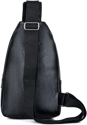 Crossbody Bag PU Men Sling Casual Large Capacity Chest Handbag(Black) in Saudi Arabia
