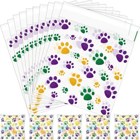 Pasimy 300 Pcs Paw Plastic Bags Pet Cellophane Bags Self-adhesive Clear Treat Pouches for Pet Dog Theme Party Supplies Decor (Christmas Color) in Kuwait