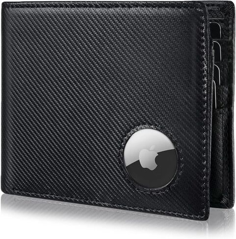 Mens Wallet with AirTag holder,Genuine Leather Bifold Wallets for Men RFID Blocking With 2 ID Window and 12 Cards Holders Gift Box (Coffee Brown) (Black) in Saudi Arabia