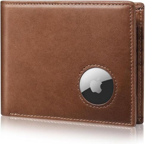 Mens Wallet with AirTag holder,Genuine Leather Bifold Wallets for Men RFID Blocking With 2 ID Window and 12 Cards Holders Gift Box (Coffee Brown) (Black) in Saudi Arabia