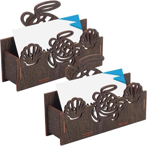 INFUNLY 2 Pack Lotus Flower Wood Business Card Holder 5.1x2.4x1.6 DIY Decorative Card Holders for Desk Open Postcard Organizer Wood Display Stand for Office Desktop Home Tabletop Organizer in Saudi Arabia