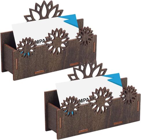INFUNLY 2 Pack Lotus Flower Wood Business Card Holder 5.1x2.4x1.6 DIY Decorative Card Holders for Desk Open Postcard Organizer Wood Display Stand for Office Desktop Home Tabletop Organizer in Saudi Arabia