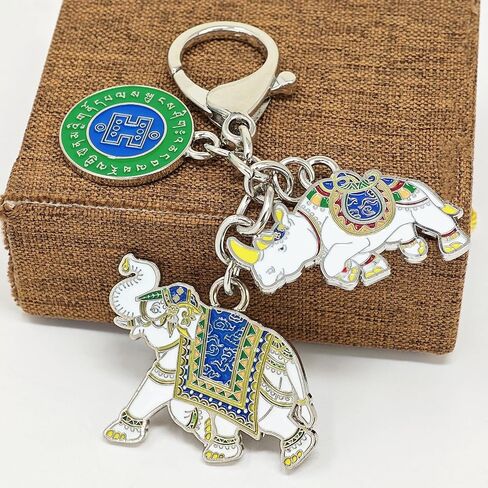 2026 Feng Shui Silver Active Rhinoceros And Elephant Keychain Bring Good Luck w5774 in Saudi Arabia