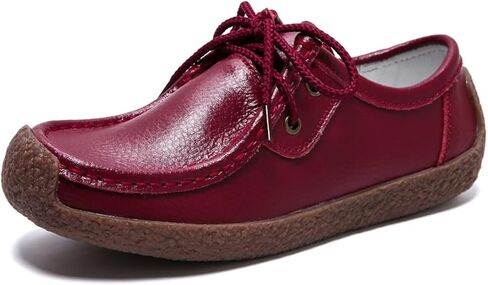 Sunporx Womens Suede Oxford Shoes Lace Up Comfort Casual Cowhide Square Toe Driving Moccasins Slip On Bowknot Penny Flat Loafers in Saudi Arabia