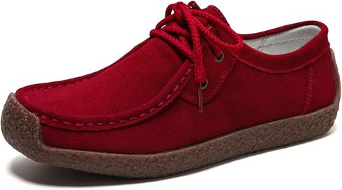 Sunporx Womens Suede Oxford Shoes Lace Up Comfort Casual Cowhide Square Toe Driving Moccasins Slip On Bowknot Penny Flat Loafers in Saudi Arabia