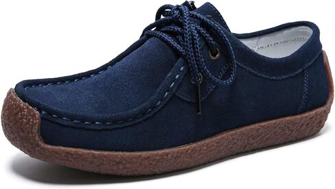 Sunporx Womens Suede Oxford Shoes Lace Up Comfort Casual Cowhide Square Toe Driving Moccasins Slip On Bowknot Penny Flat Loafers in Saudi Arabia