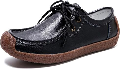 Sunporx Womens Suede Oxford Shoes Lace Up Comfort Casual Cowhide Square Toe Driving Moccasins Slip On Bowknot Penny Flat Loafers in Saudi Arabia