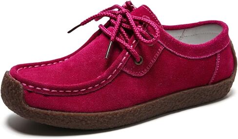 Sunporx Womens Suede Oxford Shoes Lace Up Comfort Casual Cowhide Square Toe Driving Moccasins Slip On Bowknot Penny Flat Loafers in Saudi Arabia