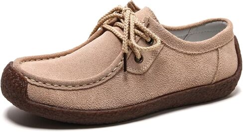 Sunporx Womens Suede Oxford Shoes Lace Up Comfort Casual Cowhide Square Toe Driving Moccasins Slip On Bowknot Penny Flat Loafers in Saudi Arabia
