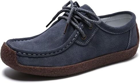 Sunporx Womens Suede Oxford Shoes Lace Up Comfort Casual Cowhide Square Toe Driving Moccasins Slip On Bowknot Penny Flat Loafers in Saudi Arabia