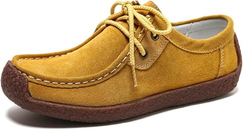 Sunporx Womens Suede Oxford Shoes Lace Up Comfort Casual Cowhide Square Toe Driving Moccasins Slip On Bowknot Penny Flat Loafers in Saudi Arabia