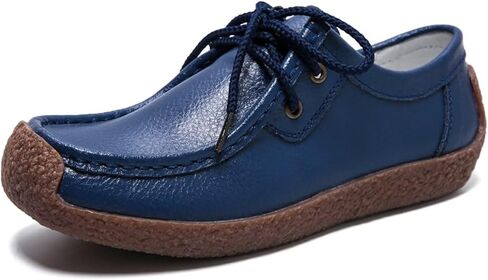 Sunporx Womens Suede Oxford Shoes Lace Up Comfort Casual Cowhide Square Toe Driving Moccasins Slip On Bowknot Penny Flat Loafers in Saudi Arabia
