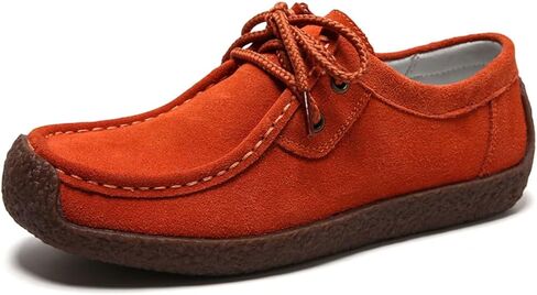 Sunporx Womens Suede Oxford Shoes Lace Up Comfort Casual Cowhide Square Toe Driving Moccasins Slip On Bowknot Penny Flat Loafers in Saudi Arabia