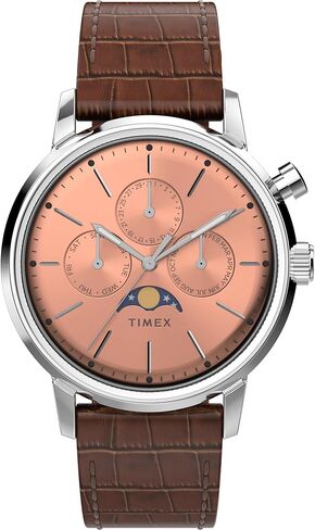 Timex Men's Marlin Moon Phase 40mm Watch - Brown Strap Rose Gold-Tone Dial Stainless Steel Case in Saudi Arabia