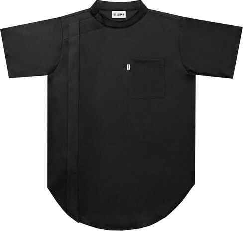 Illuzien Black Scoop Bottom Barber Smock، سترة قص الشعر، ملحقات الحلاق المقاومة للماء، سترة رجالية احترافية in Saudi Arabia