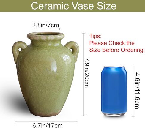 8 Inch Vintage Ceramic Vase, Rustic Chinoiserie Flower Vase Farmhouse Decorative Vases for Home Decor, Ice Cracked Glazed Terracotta Vases for Table Centerpiece Living Room Shelf Decor in Saudi Arabia