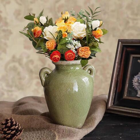 8 Inch Vintage Ceramic Vase, Rustic Chinoiserie Flower Vase Farmhouse Decorative Vases for Home Decor, Ice Cracked Glazed Terracotta Vases for Table Centerpiece Living Room Shelf Decor in Saudi Arabia